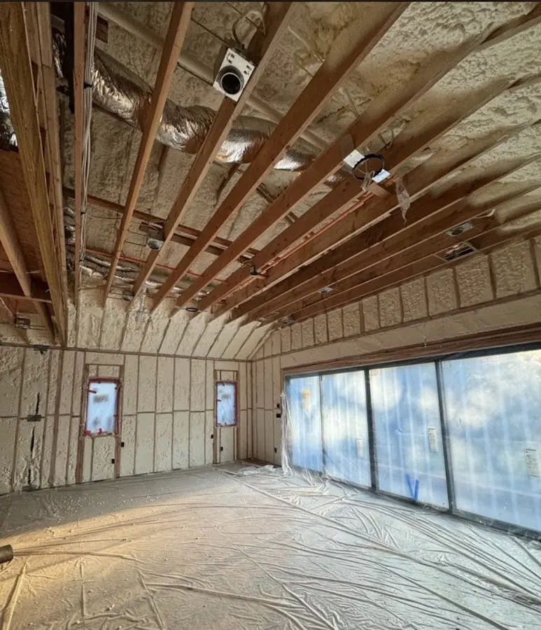 Interior walls and ceiling insulated with spray foam during new construction in Acworth